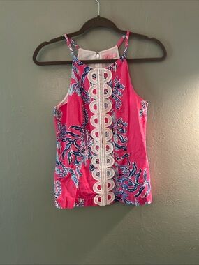 Lilly Pulitzer Annabelle Halter Top, "Capri Pink Samba" Print Size 4 Excellent